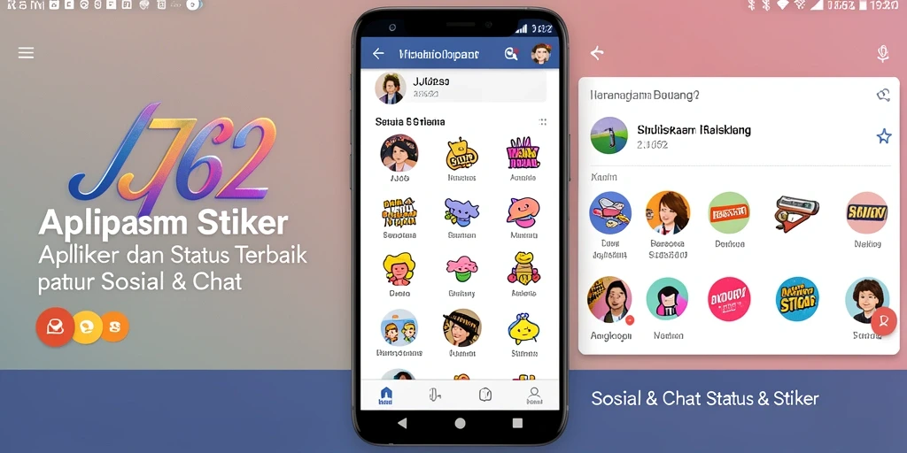 Antarmuka JJ62 menampilkan koleksi stiker yang kreatif dan menarik.