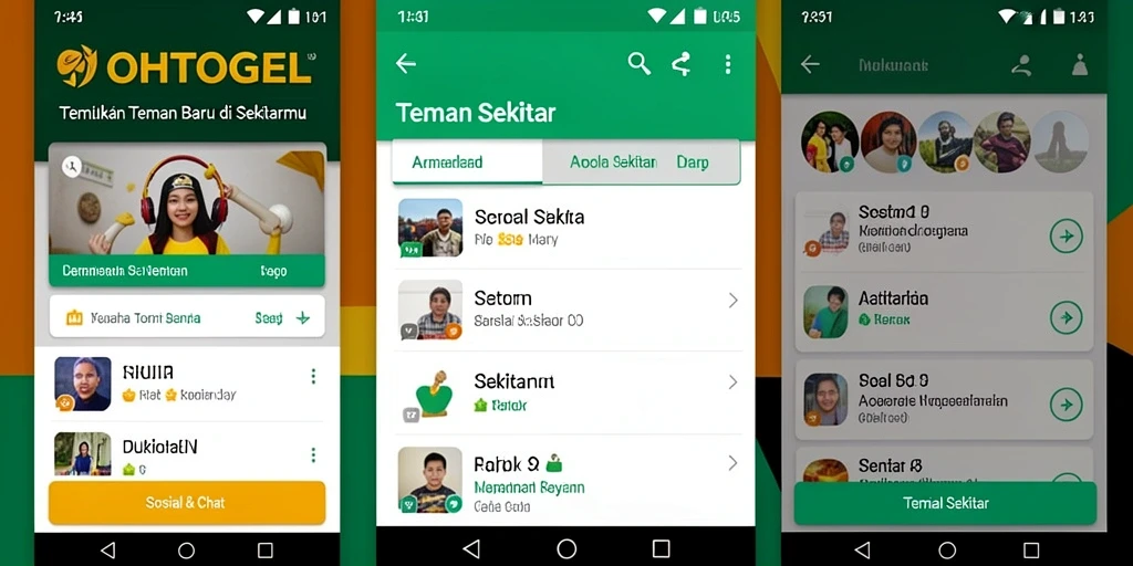 Tampilan antarmuka aplikasi OHTOGEL untuk mencari teman baru.