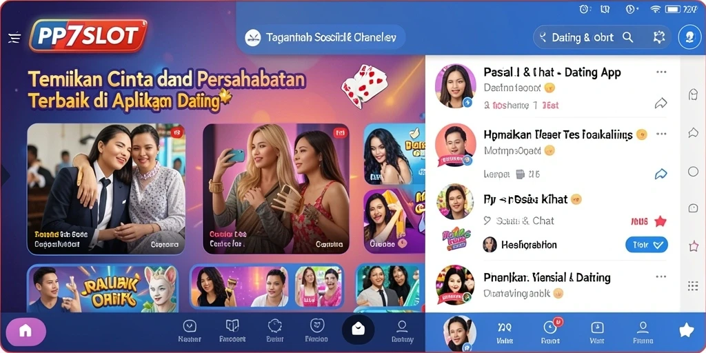 Tampilan antarmuka modern aplikasi PP7SLOT untuk mencari cinta.