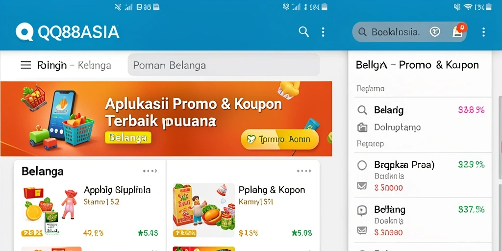 Antarmuka menarik dari aplikasi QQ88ASIA menunjukkan berbagai promo dan kupon.