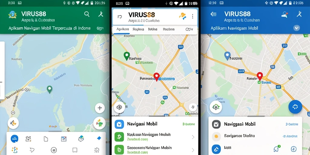 Antarmuka navigasi mobil VIRUS88 yang informatif dan mudah digunakan.